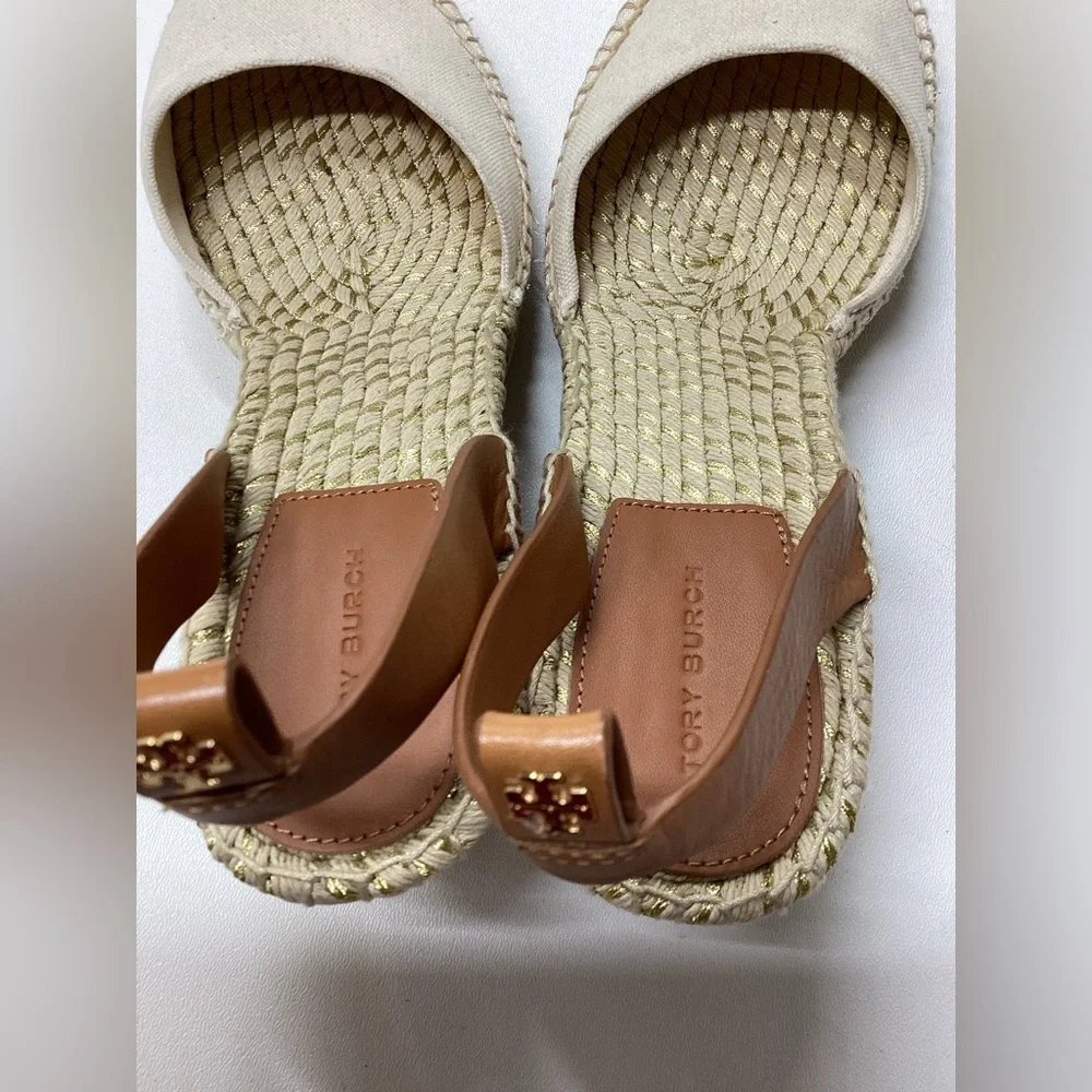 Tory Burch Beige Espadrille Wedge Sandals‎ Size 10.5